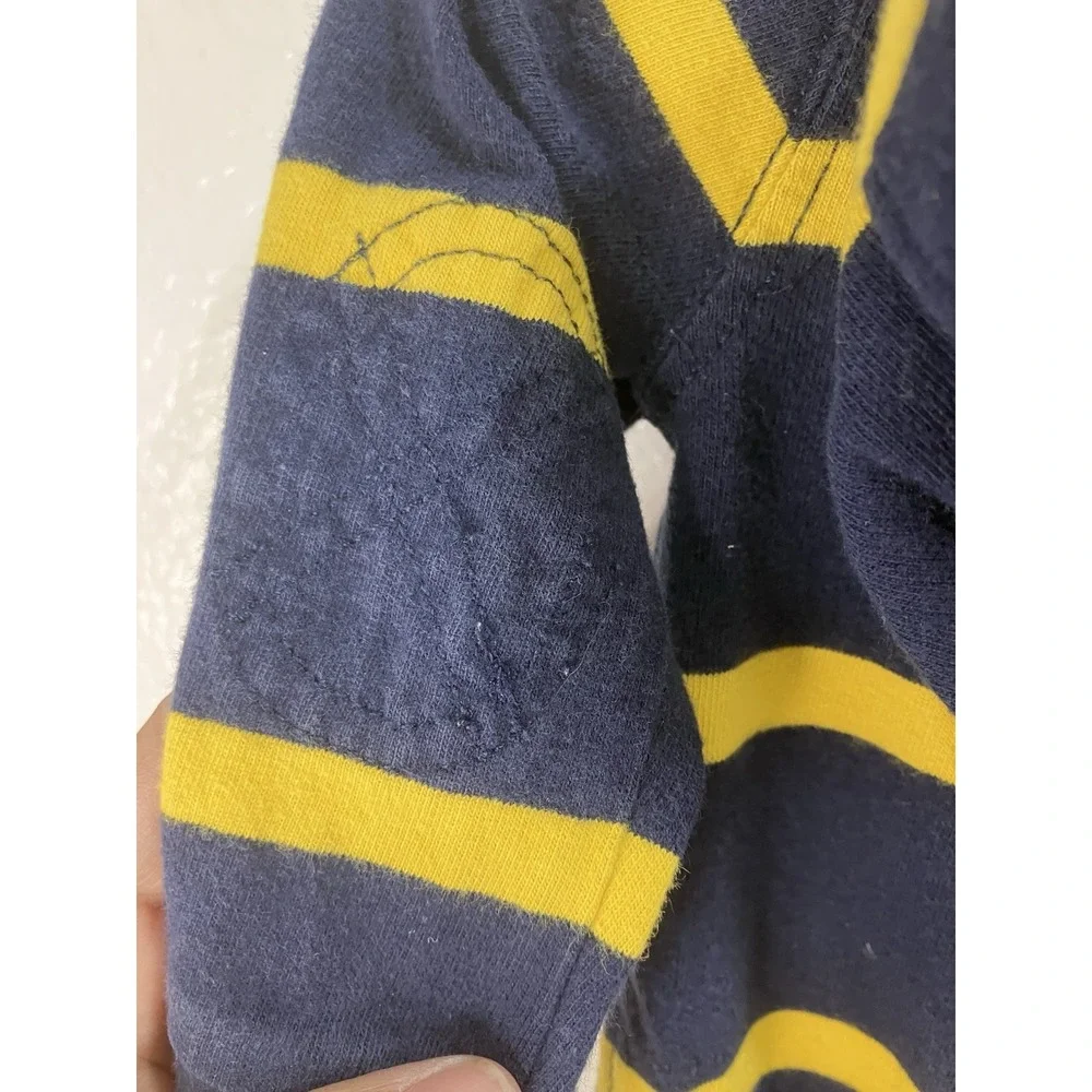 Ralph Lauren Baby Romper One-Piece Hooded Rugby Navy Yellow Stripe Size 6 Months